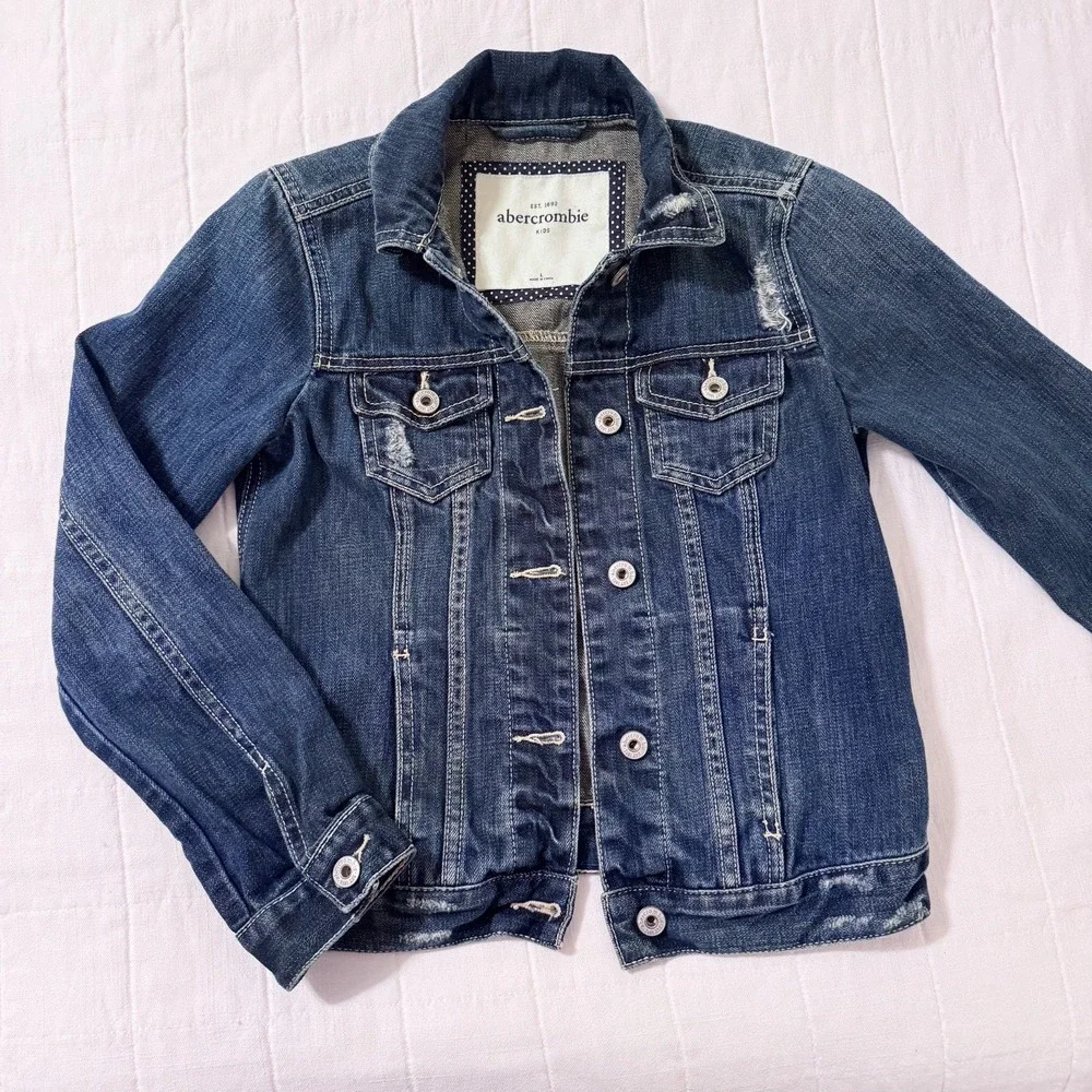 Abercrombie Kids Girls Jean Jacket LARGE Denim Distressed‎